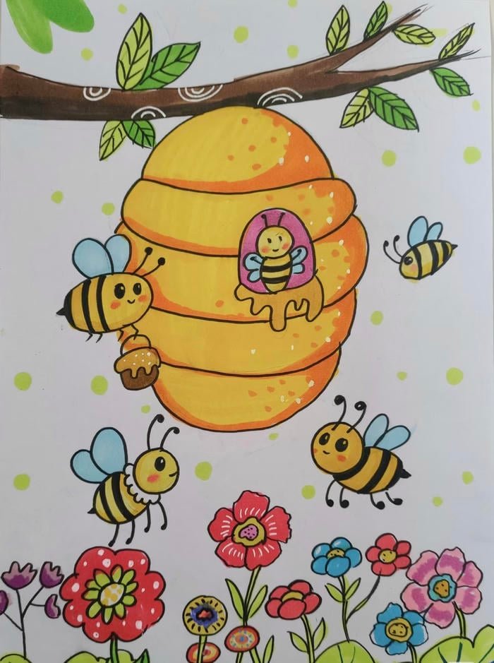 Bức hình tranh vẽ con ong cảm giác sinh động