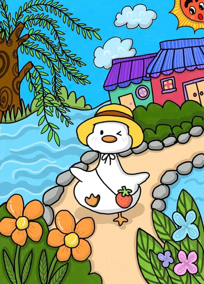 Bức hình tranh vẽ con vịt cho cảm giác hình ảnh khá nổi bật