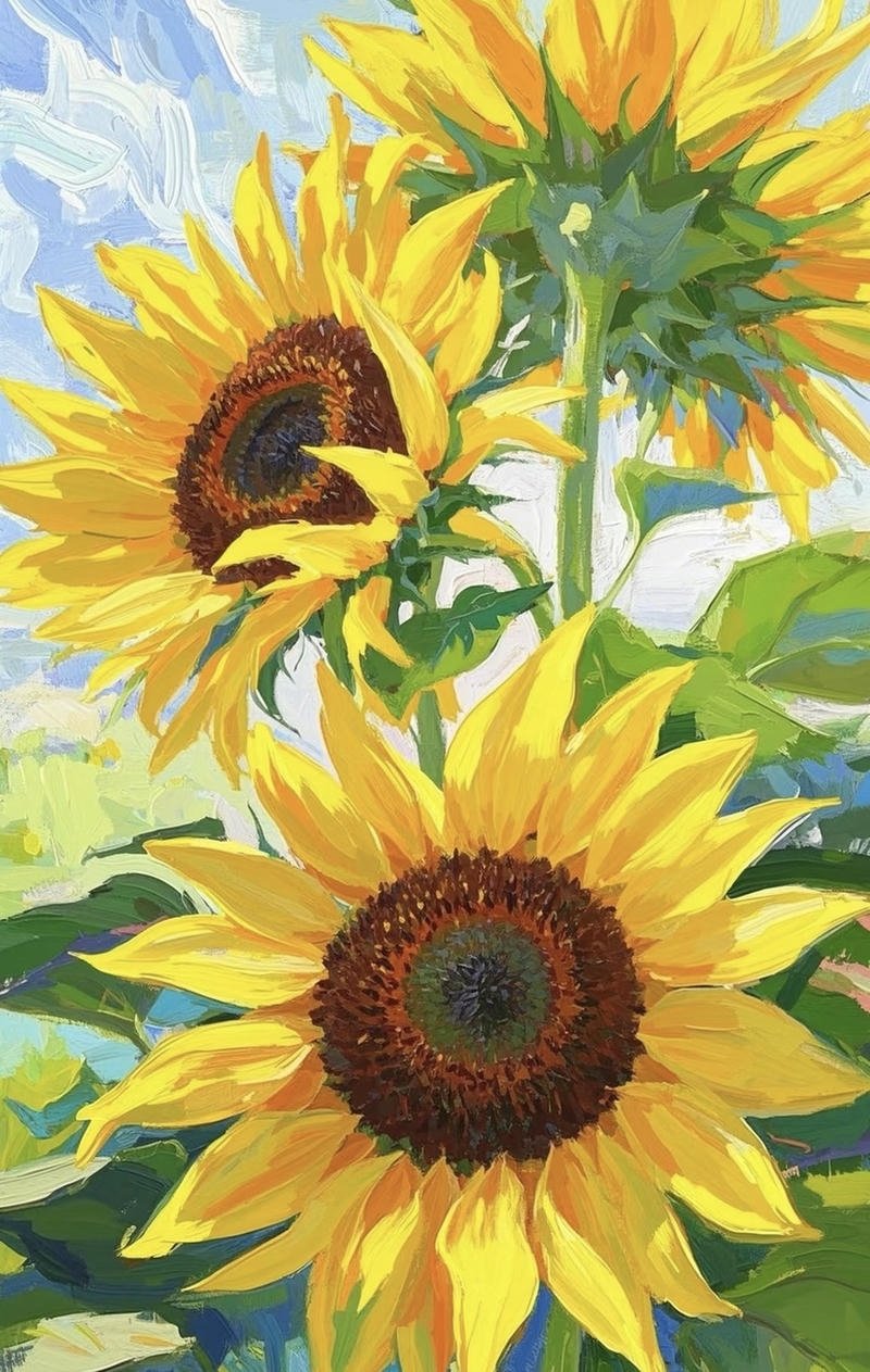 Bức tranh vẽ hoa hướng dương đẹp với màu sắc hài hòa