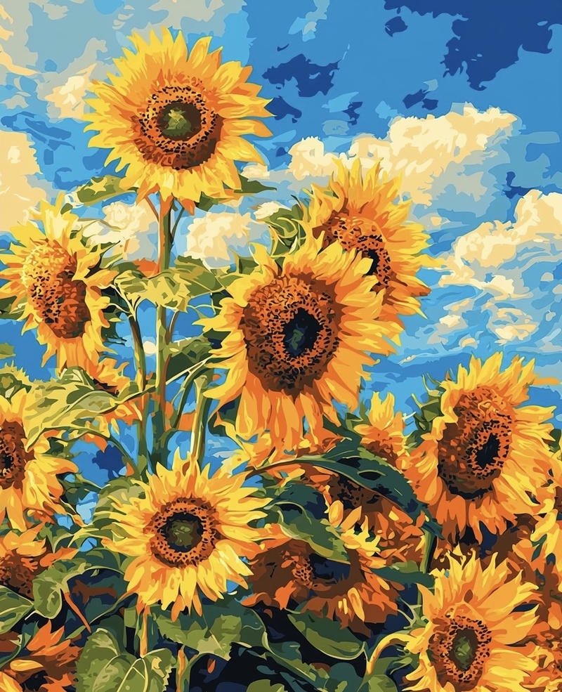 Bức tranh vẽ phong cảnh hoa hướng dương tươi sáng