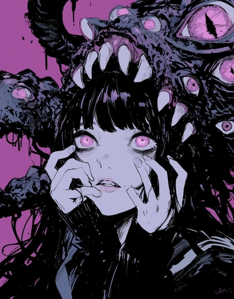 Cặp sừng đen nổi bật trong hình ảnh anime ác quỷ lạnh lùng