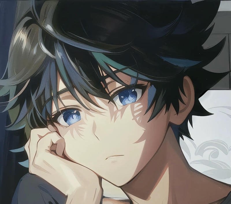 Chàng trai anime buồn đứng một mình lặng lẽ