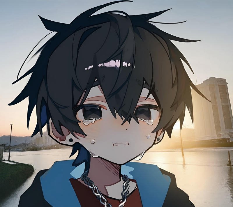 Chàng trai anime buồn nhìn xa xăm suy tư