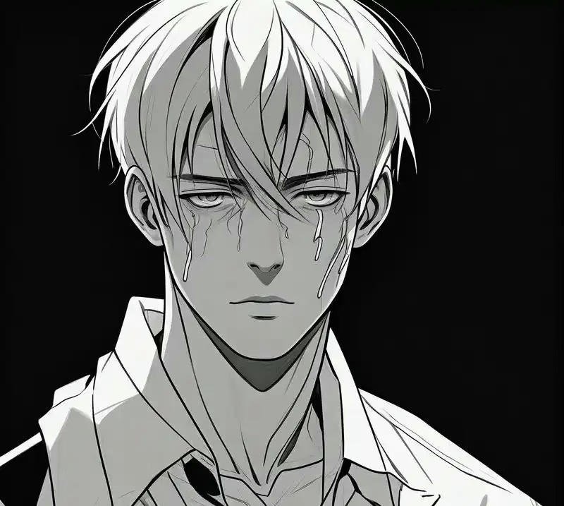 Chàng trai anime buồn với ánh mắt đầy suy tư