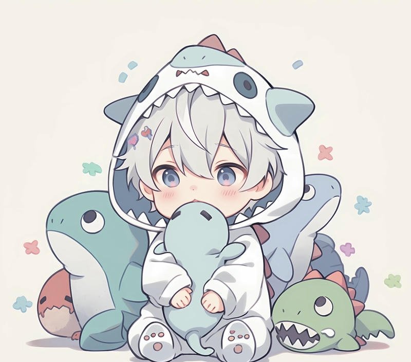 Chàng trai anime cute đứng cười vui vẻ