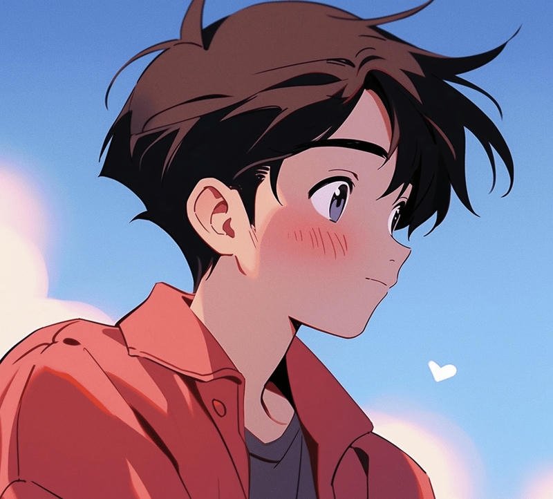 Chàng trai anime dễ thương với ánh mắt sáng