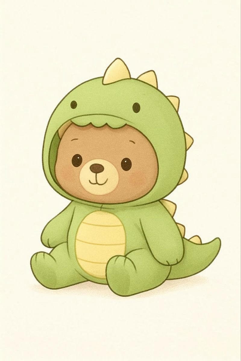 Chibi con gấu cute mặc bộ khủng long