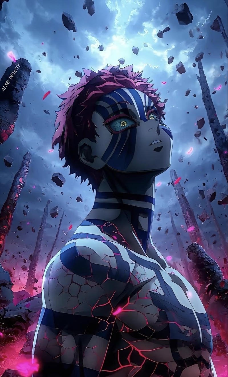 Cơ thể với vằn xanh nổi bật trong ảnh Akaza