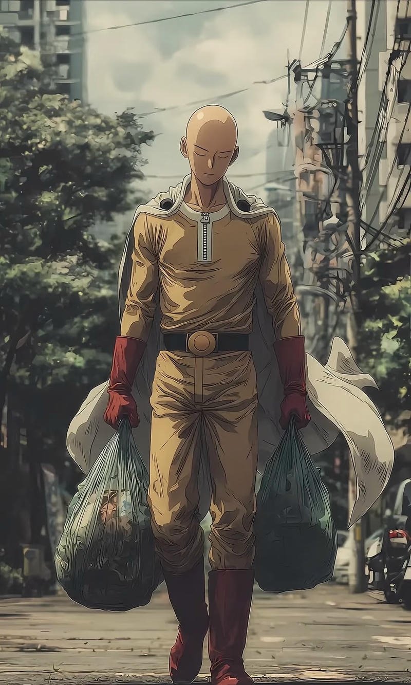 Đôi găng tay đỏ đặc trưng trên ảnh Saitama