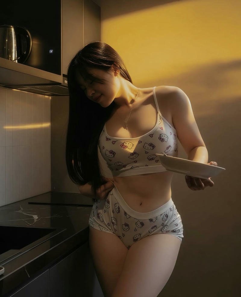 Gái mặc bikini trong nhà ánh đèn vàng ấm