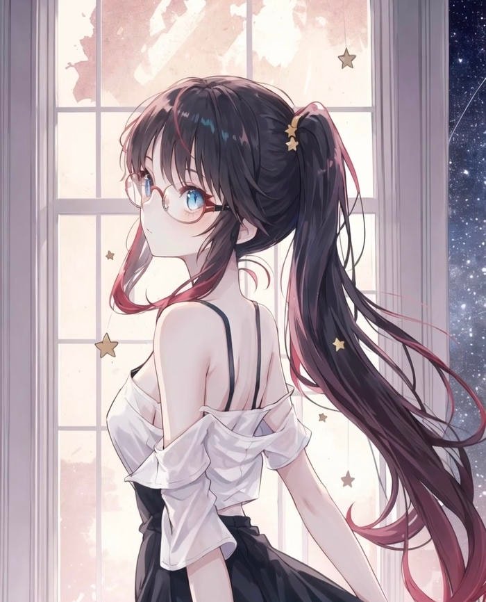 Hình ảnh anime đeo kính thần sắc mềm mại quý phái