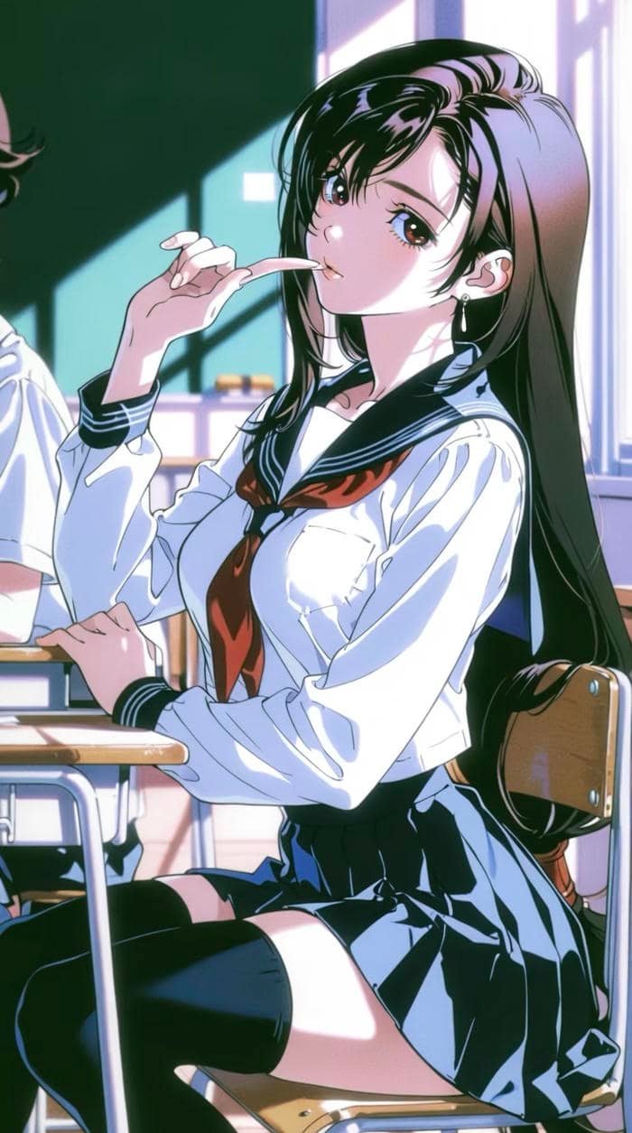 Hình ảnh anime học sinh ánh mắt lanh lợi hoạt bát