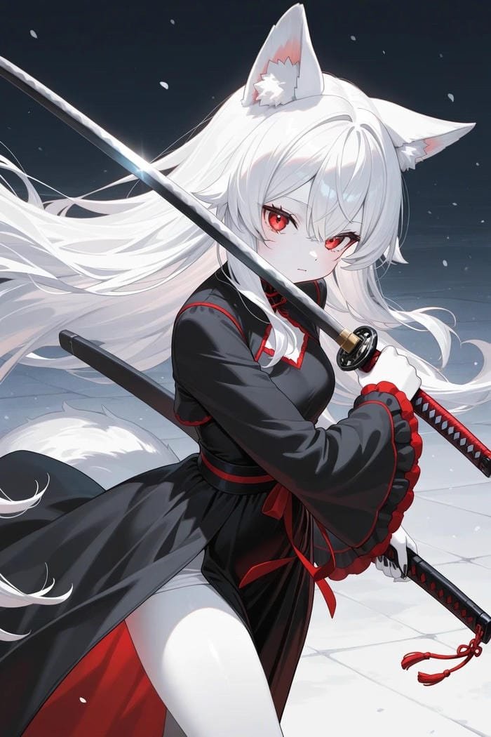 Hình ảnh anime nữ cầm kiếm trong khoảnh khắc tĩnh