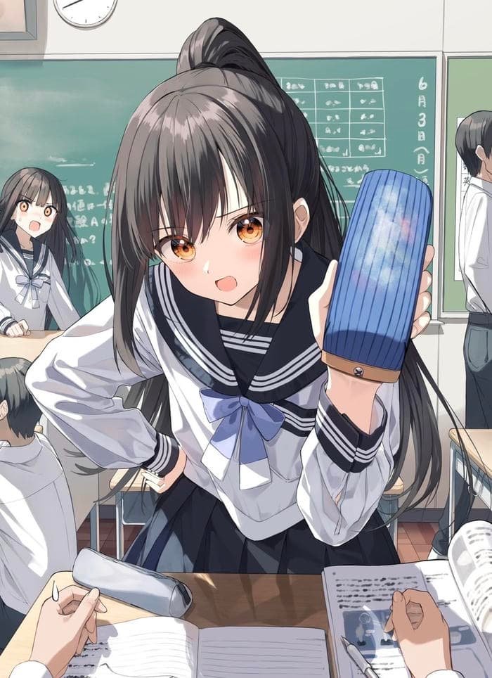 Hình ảnh anime nữ học sinh ánh nhìn ngây thơ