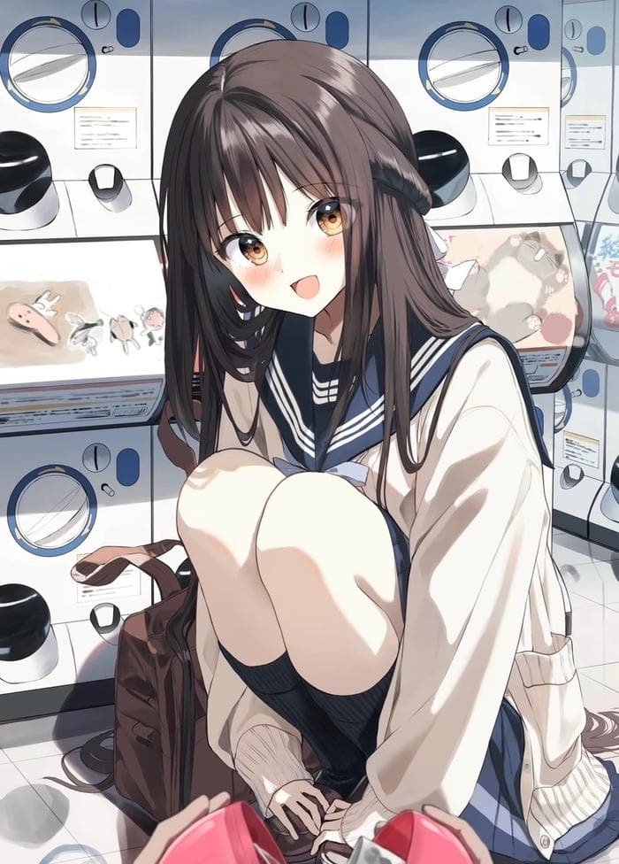 Hình ảnh anime nữ học sinh cười nhẹ đầy duyên