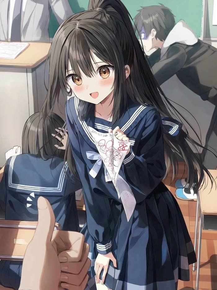 Hình ảnh anime nữ học sinh khoảnh khắc tự nhiên