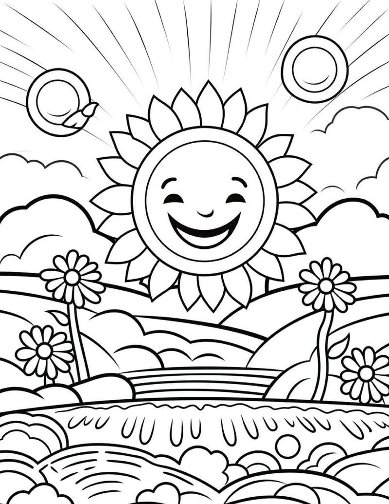 Hình ảnh ông mặt trời tô màu giúp bé thư giãn