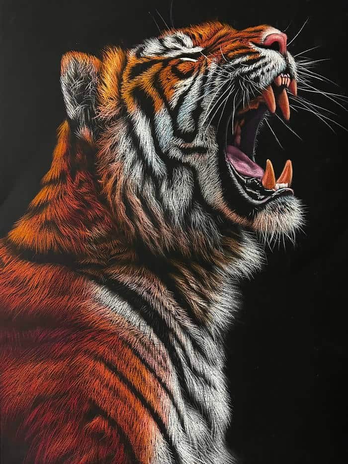 Hình ảnh tranh vẽ con hổ bố cục hài hòa