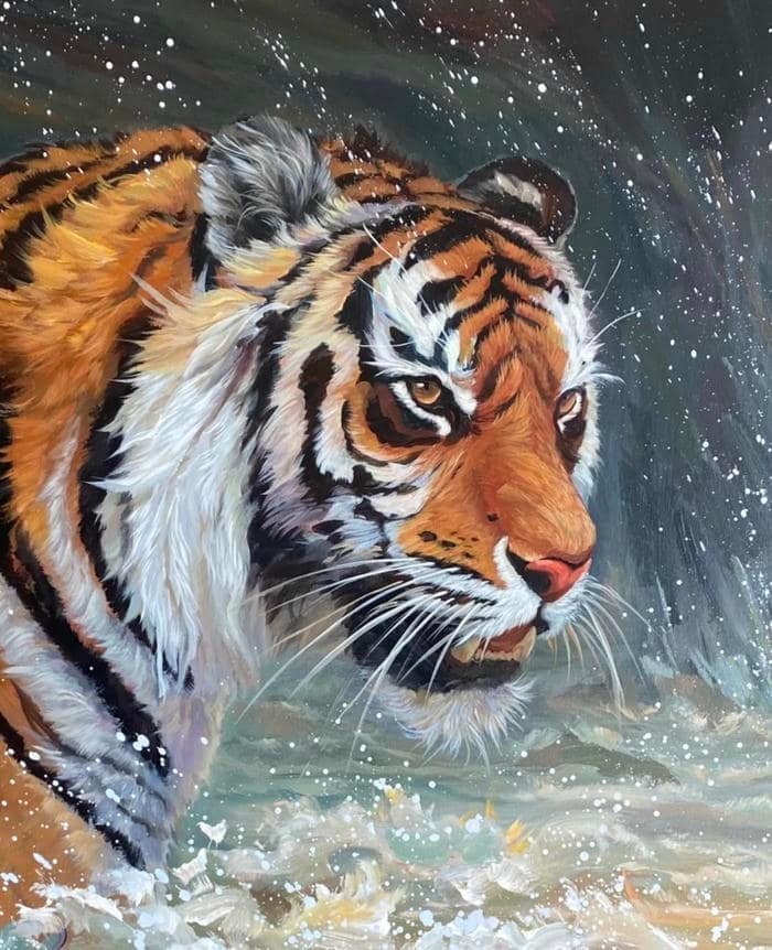 Hình ảnh tranh vẽ con hổ bố cục mạnh mẽ