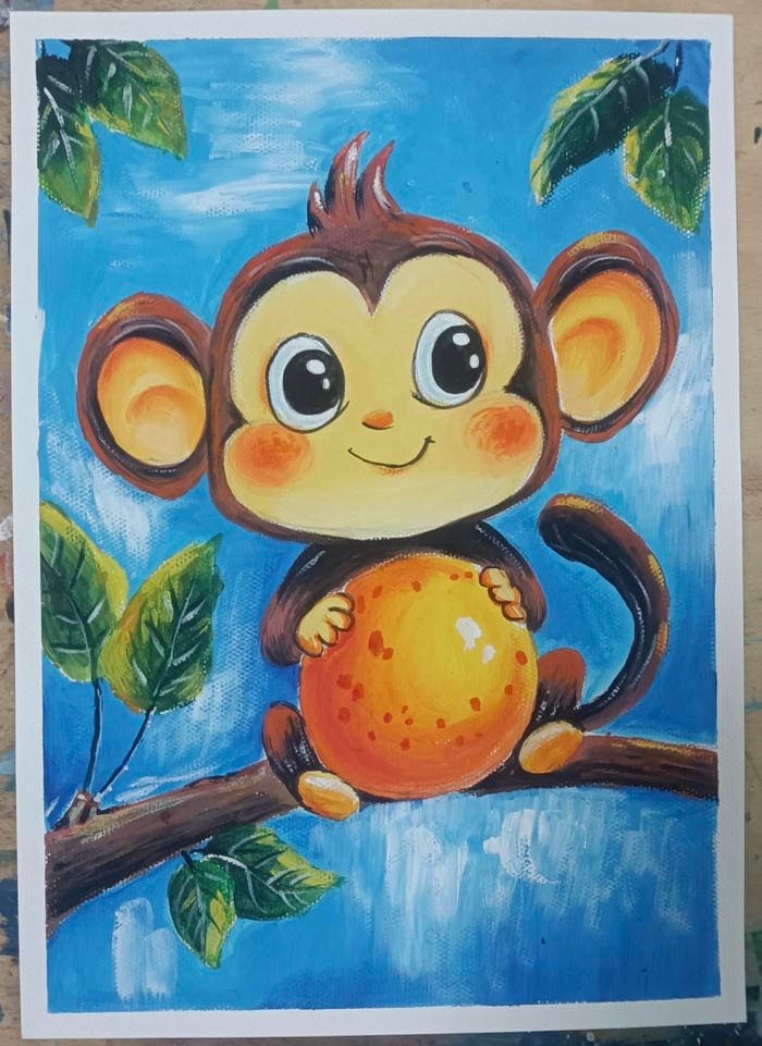 Hình ảnh tranh vẽ con khỉ biểu lộ tò mò