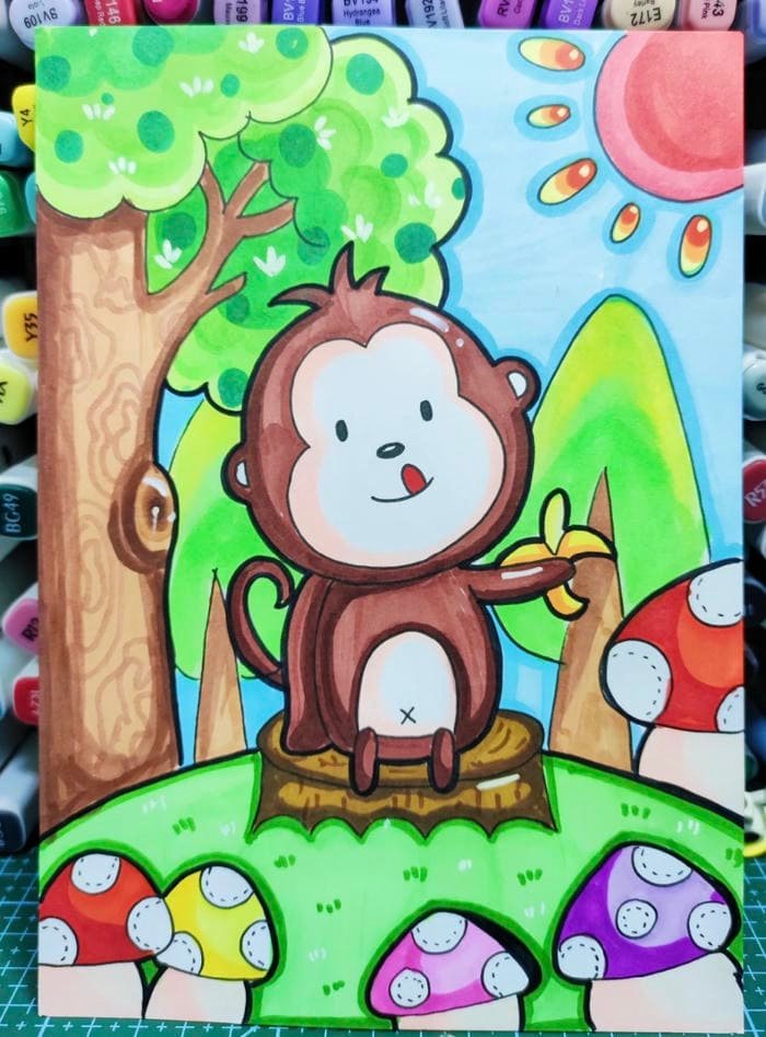 Hình ảnh tranh vẽ con khỉ diện mạo tinh quái