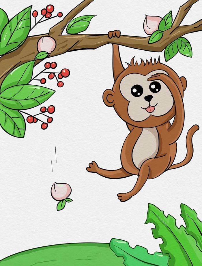 Hình ảnh tranh vẽ con khỉ tạo thế leo cao