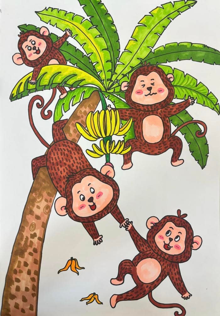 Hình ảnh tranh vẽ con khỉ tạo thế nhảy vọt