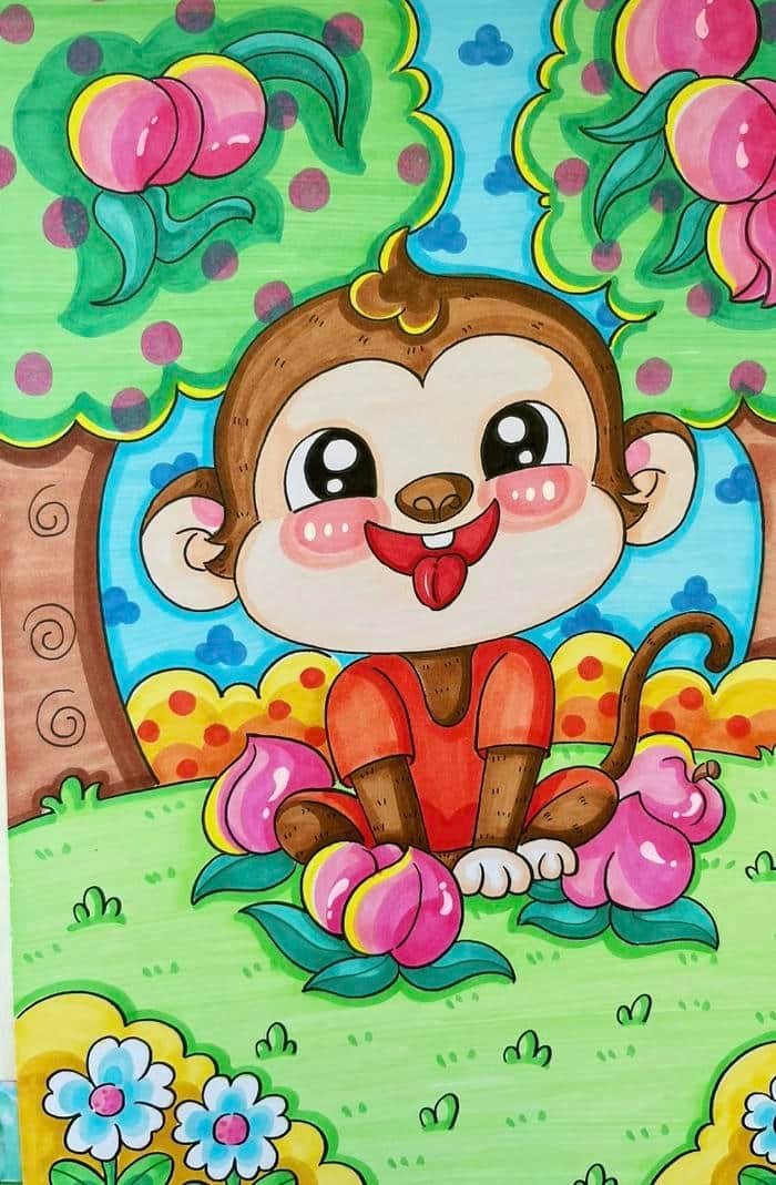 Hình ảnh tranh vẽ con khỉ thần sắc linh hoạt