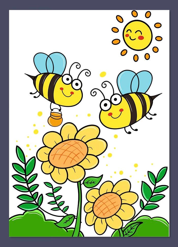 Hình ảnh tranh vẽ con ong bố cục cân đối