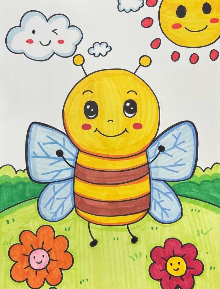 Hình ảnh tranh vẽ con ong nét vẽ tay tự nhiên