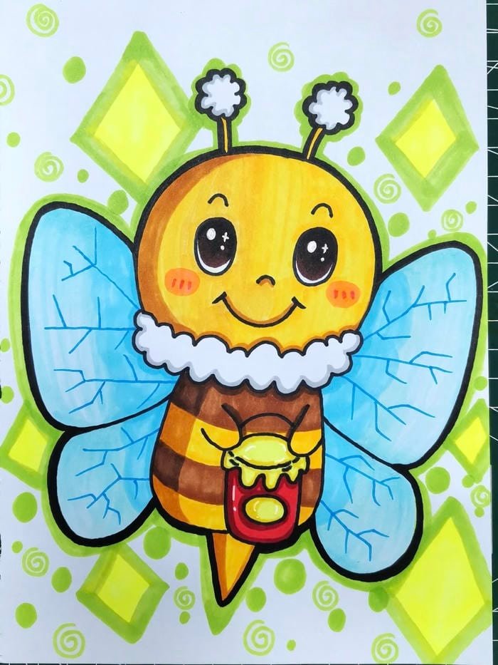 Hình ảnh tranh vẽ con ong sắc vàng chủ đạo
