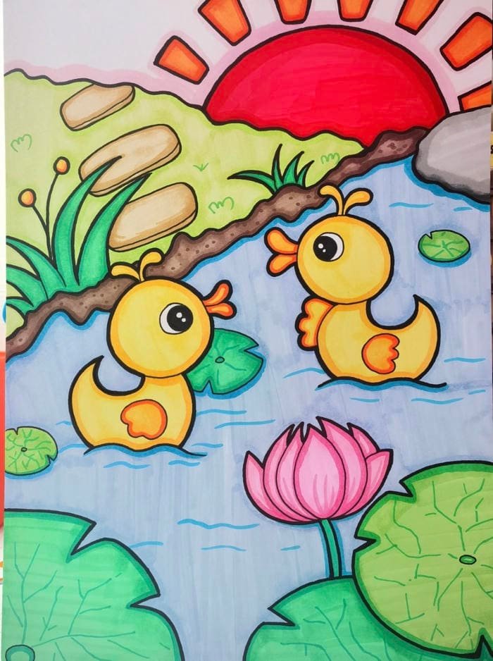 Hình ảnh tranh vẽ con vịt mang diện mạo phù hợp để ngắm lâu