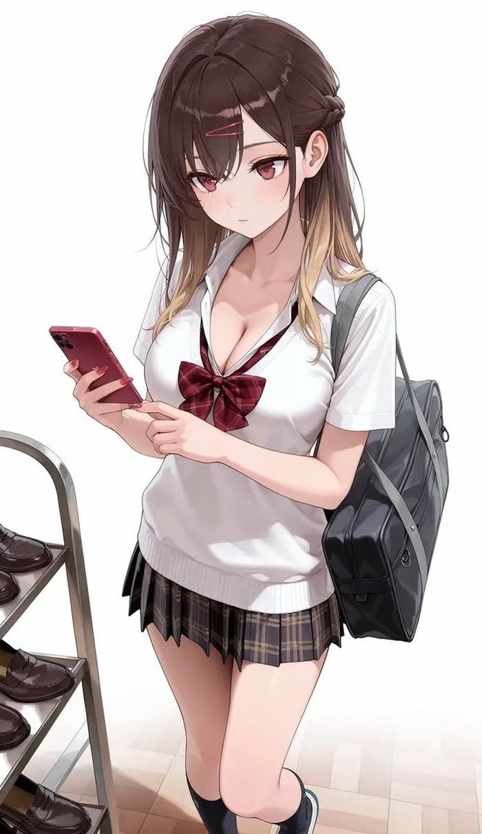 Hình anime học sinh biểu lộ niềm vui giản dị