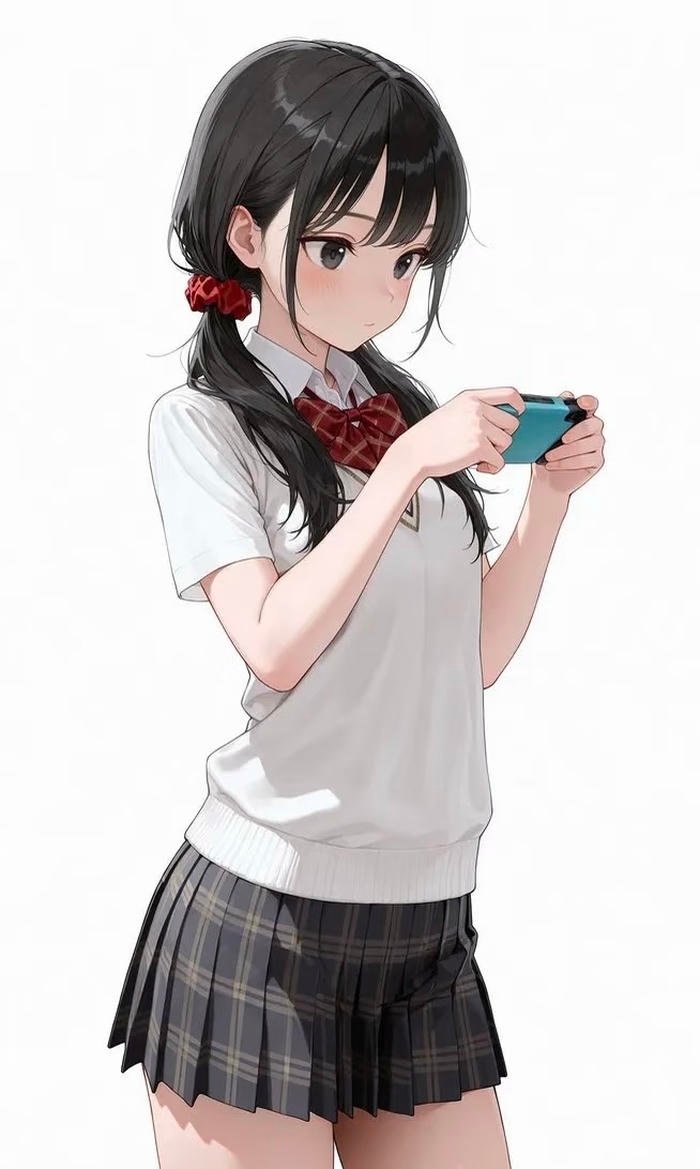 Hình anime học sinh mái tóc buộc cao gọn gàng