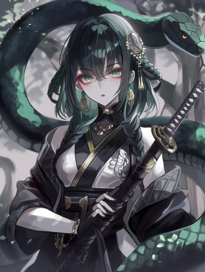 Hình anime nữ cầm kiếm giữa chiến trường khốc liệt