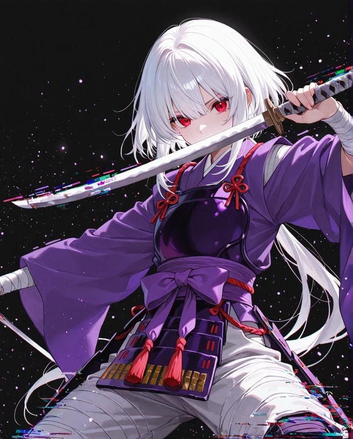 Hình anime nữ cầm kiếm khoảnh khắc chiến đấu gay cấn