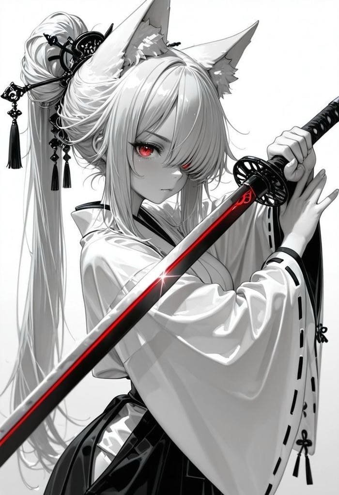 Hình anime nữ cầm kiếm phong cách chiến binh trẻ