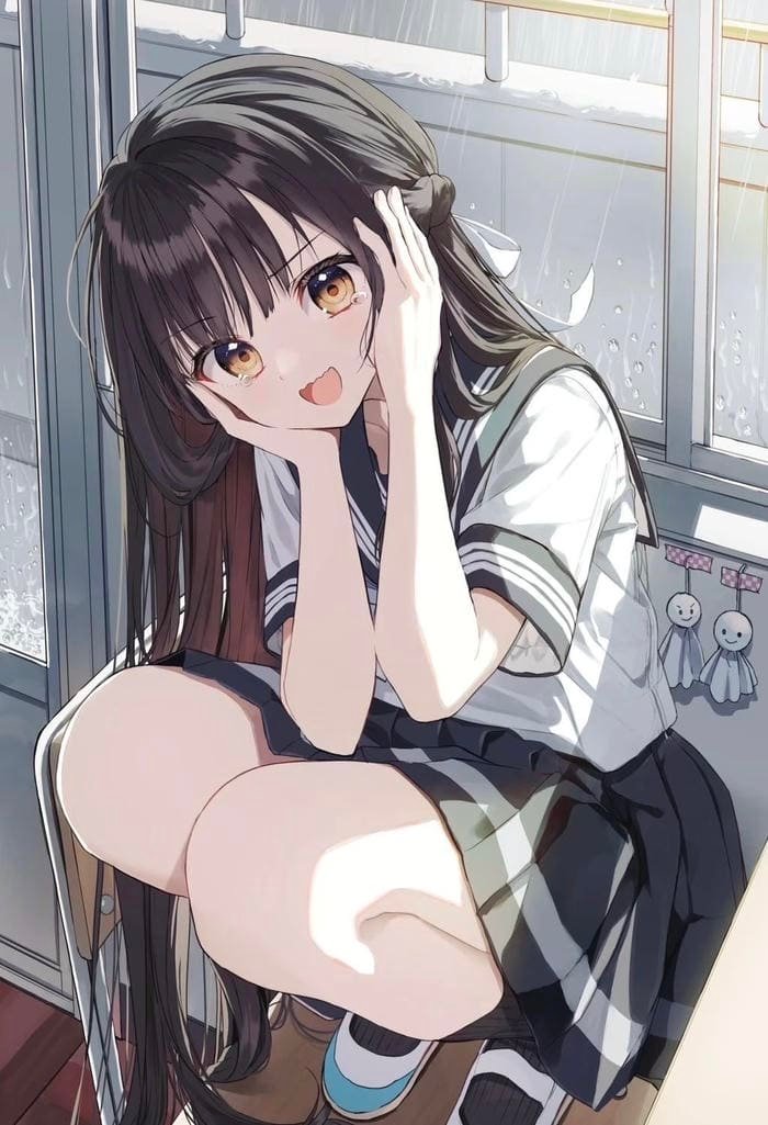 Hình anime nữ học sinh nét mặt rạng rỡ