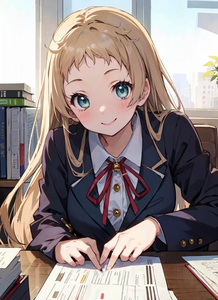 Hình anime nữ học sinh ngồi học chăm chú