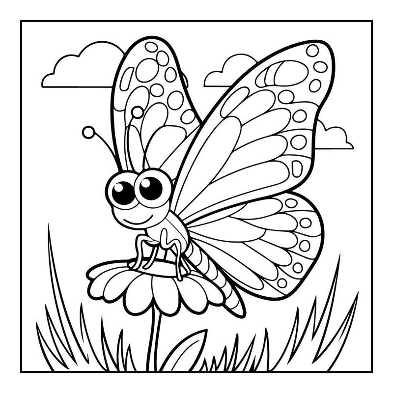 Hình tô màu con bướm với phong cách đáng yêu