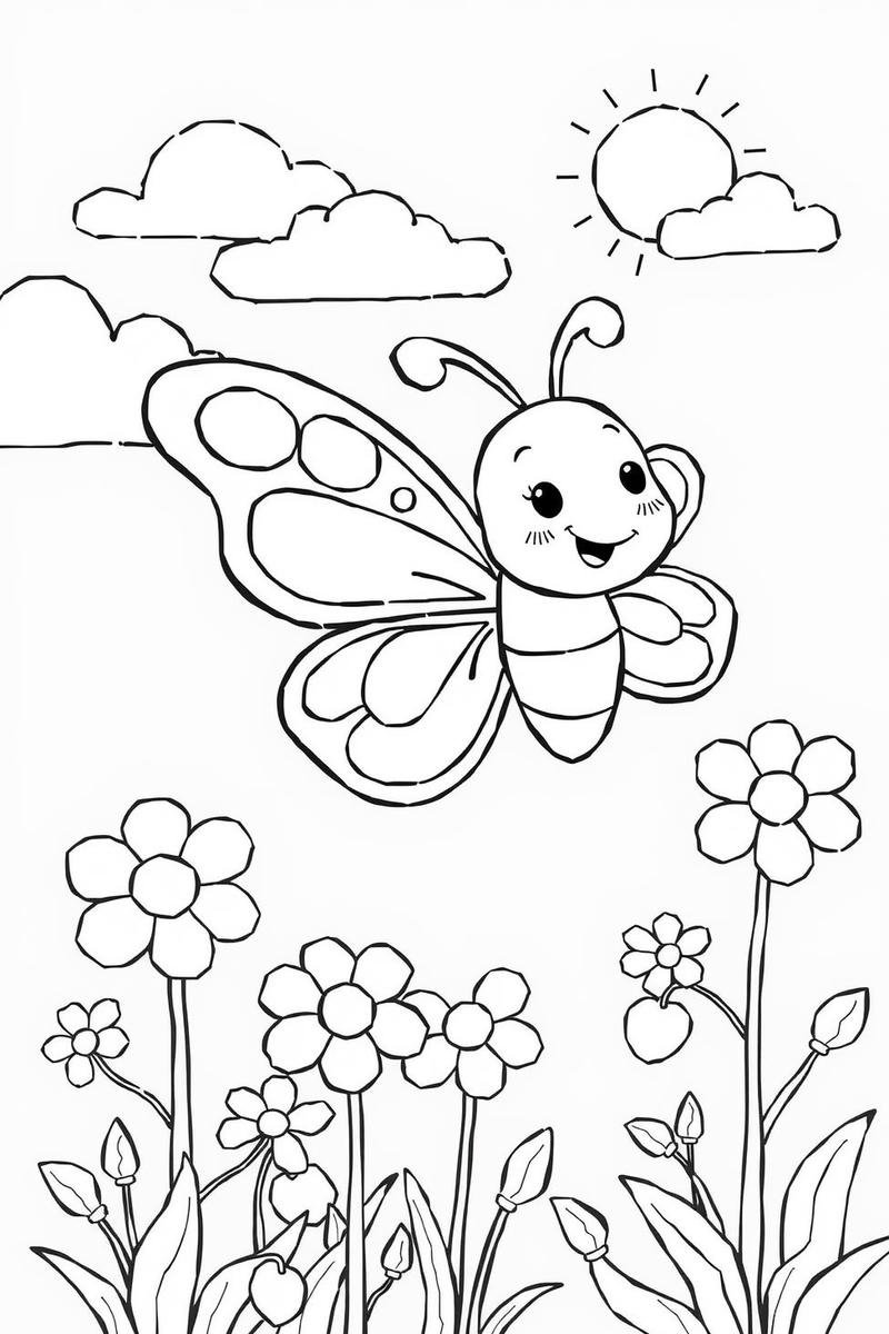 Hình tô màu con bướm với phong cách dễ thương