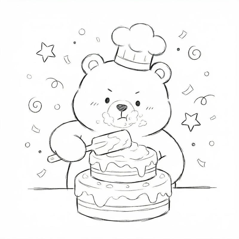 Hình tô màu con gấu với biểu cảm vui nhộn