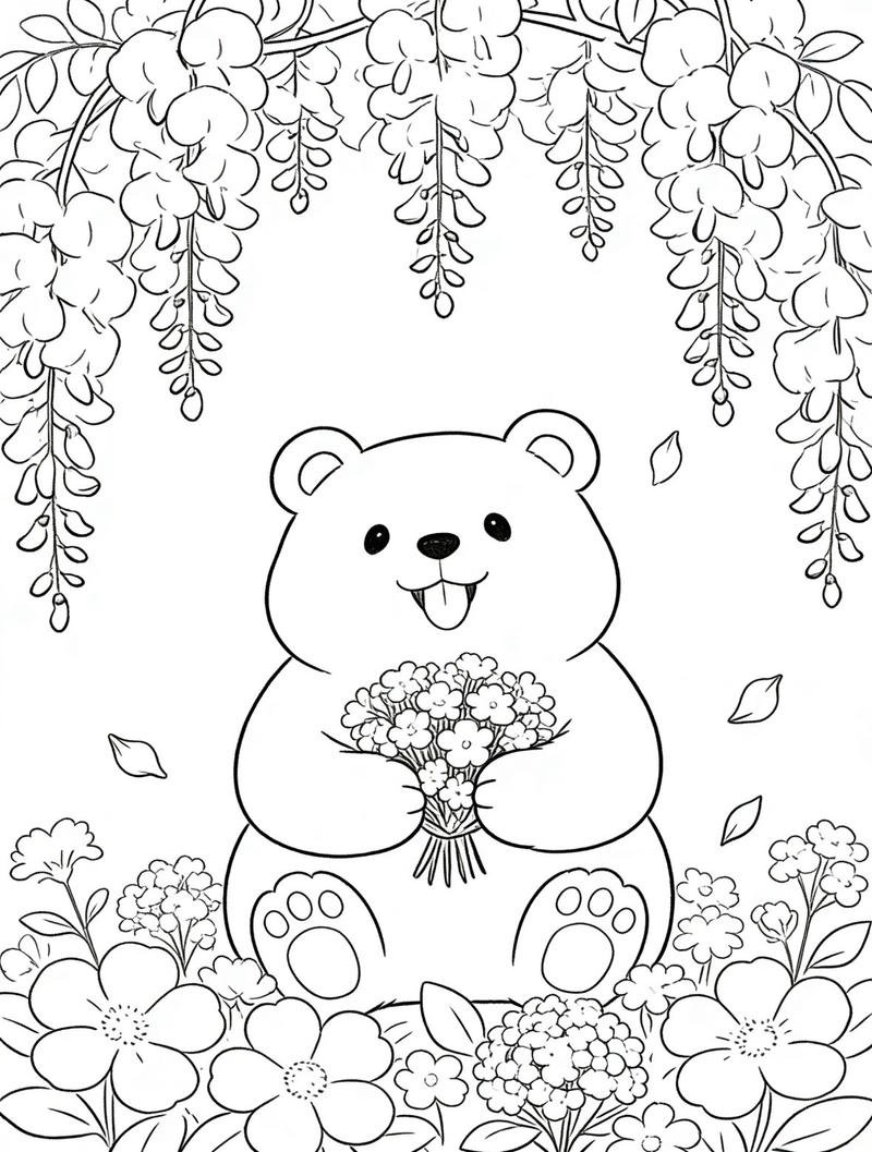 Hình tô màu con gấu với dáng vẻ đáng yêu