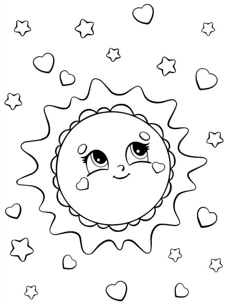 Hình tô màu mặt trời với tia nắng mềm mại