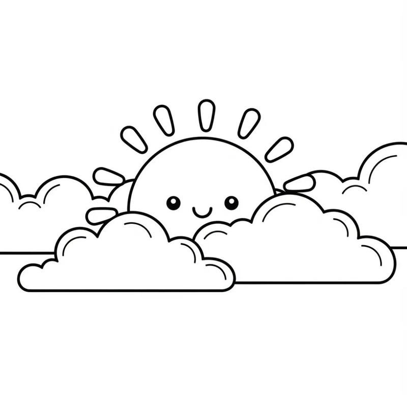 Hình tô màu mặt trời với tia nắng rõ ràng