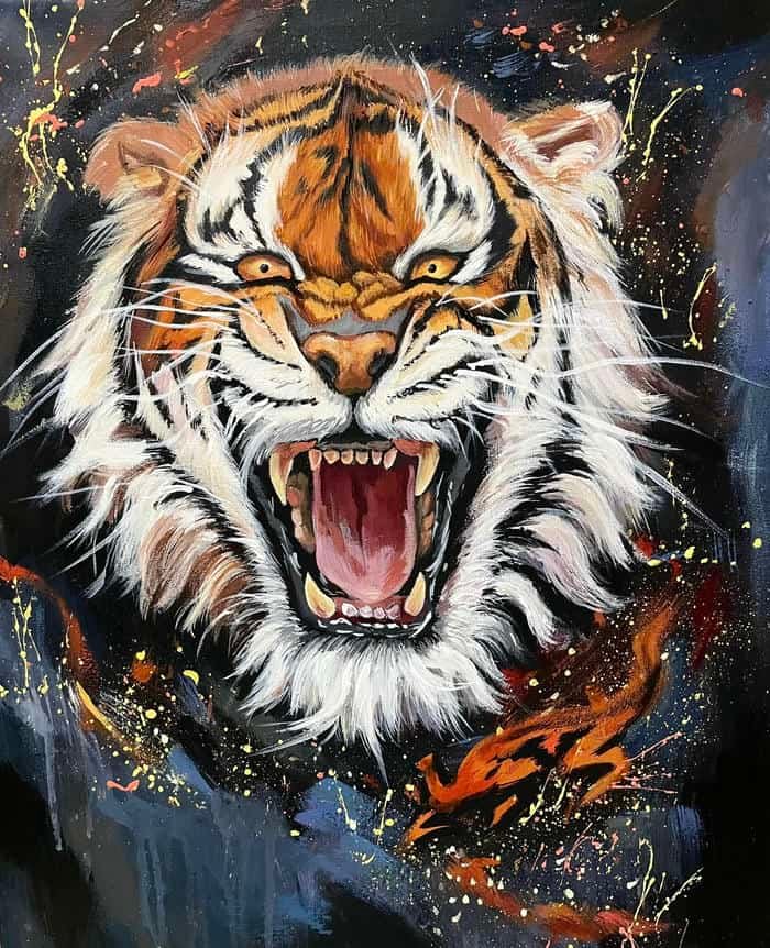 Hình tranh vẽ con hổ chi tiết bộ lông rõ nét
