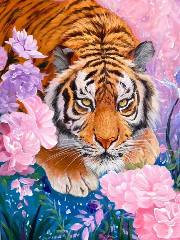 Hình tranh vẽ con hổ chi tiết vằn sọc nổi bật