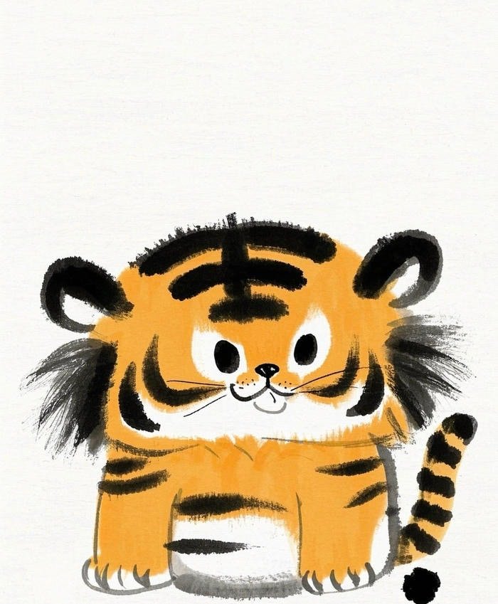 Hình tranh vẽ con hổ dáng ngồi dễ thương