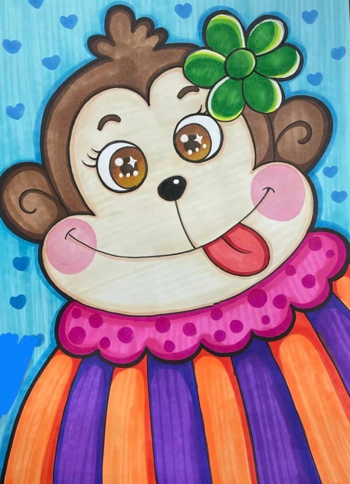 Hình tranh vẽ con khỉ ánh nhìn ranh mãnh