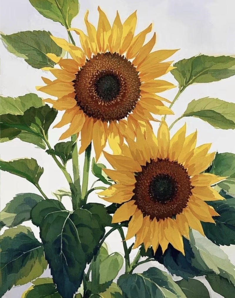Hình tranh vẽ vườn hoa hướng dương đơn giản dễ nhìn